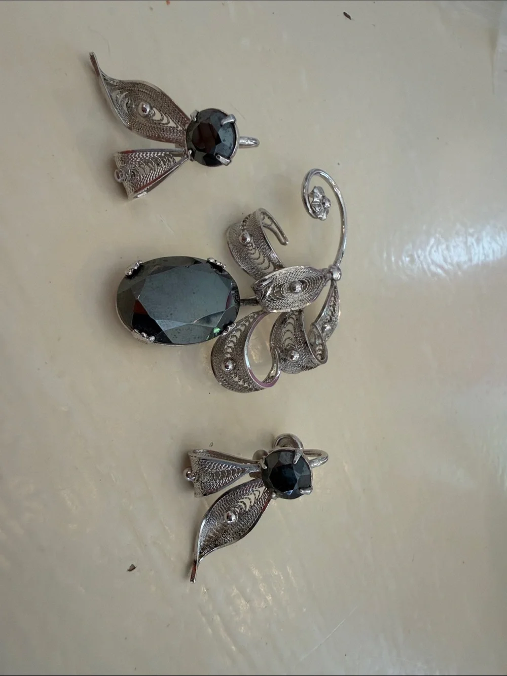 Sorrento sterling Silver set Brooch and Earring Set
